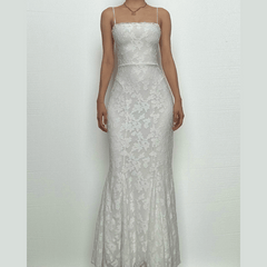 Ruffle lace up backless lace hem cami maxi dress
