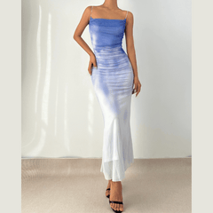 Gradient mesh ruched cami maxi dress