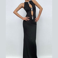 Hollow out metal applique cut out maxi dress