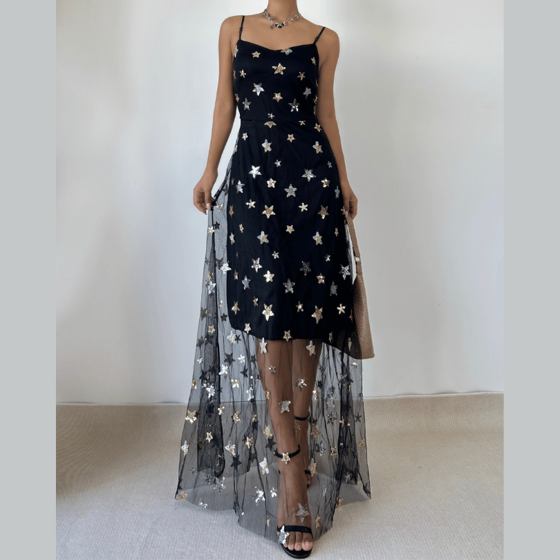 Mesh star glitter cami maxi dress