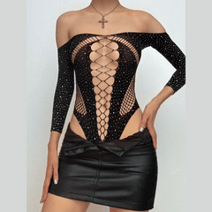 Long sleeve hollow out off shoulder pleated mini skirt set