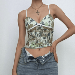V neck mesh bowknot print cami top