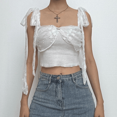 Lace ribbed ruched knotted cami top