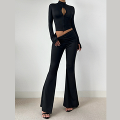 Long sleeve high neck zip-up pant set