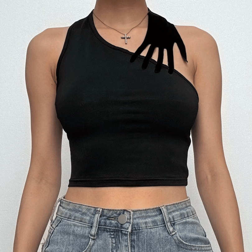 Halter palm pattern backless crop top