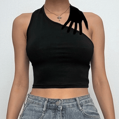Halter palm pattern backless crop top