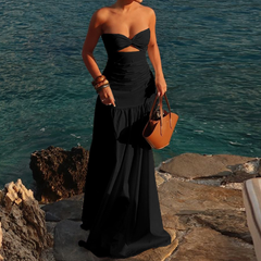 Hollow out ruched tube cut out maxi dress