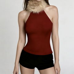 High neck fluffy solid top