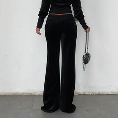 Velvet self tie solid straight leg pant