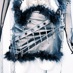 Sweetheart neck fluffy PU leather top