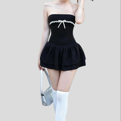 Bowknot lace hem tube mini dress
