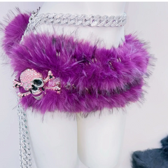 Fluffy skull applique tube mini skirt set