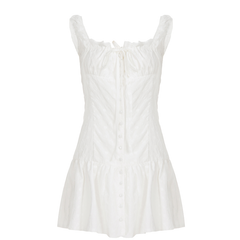 Self tie button ruffle mini dress