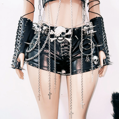 Metal chain skull applique rivet gloves cami top