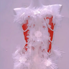 Beaded flower applique slit tube midi dress
