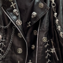 Long sleeve metal chain zip-up PU leather top