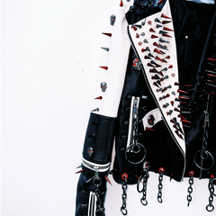 Long sleeve turnover collar rivet metal chain coat top