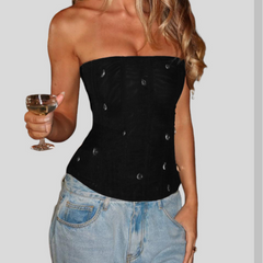 Droplet shaped applique zip-up corset tube top