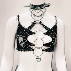 Hollow out o ring rivet applique cami cut out top