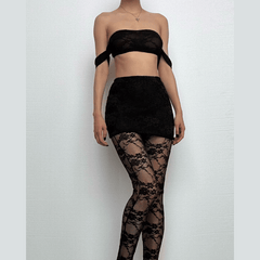 Off shoulder lace see through solid pant set-final-sale