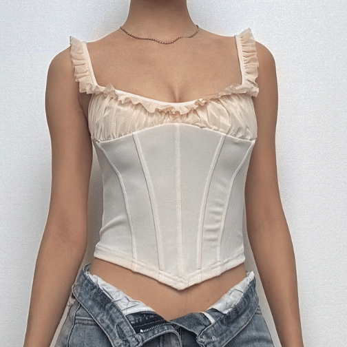 Ruffle corset patchwork stitch cami top