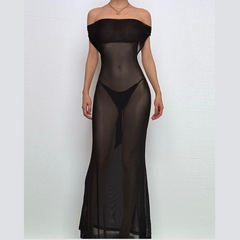 Off shoulder mesh backless maxi dress