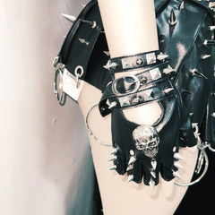 Rivet PU leather skull applique lace up cami top