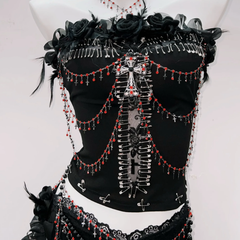 Beaded feather flower applique tube top