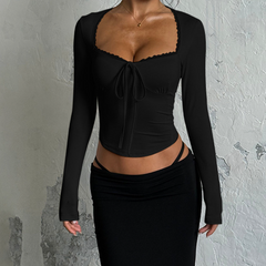 Long sleeve self tie solid top