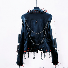 Long sleeve turnover collar rivet metal chain coat top