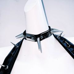 Halter hollow out rivet PU leather cut out top