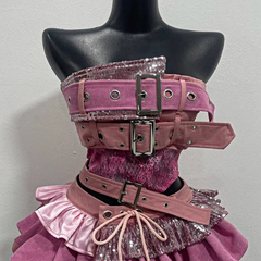 Glitter buckle patchwork ruffle mini skirt set