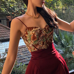 V neck print corset contrast cami top