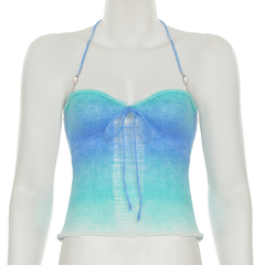 Halter gradient knitted hollow out cut out top