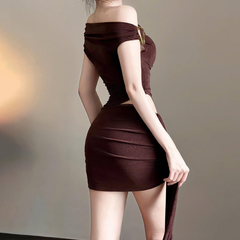 Off shoulder irregular solid mini skirt set