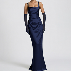 Square neck gloves ruched cami maxi dress