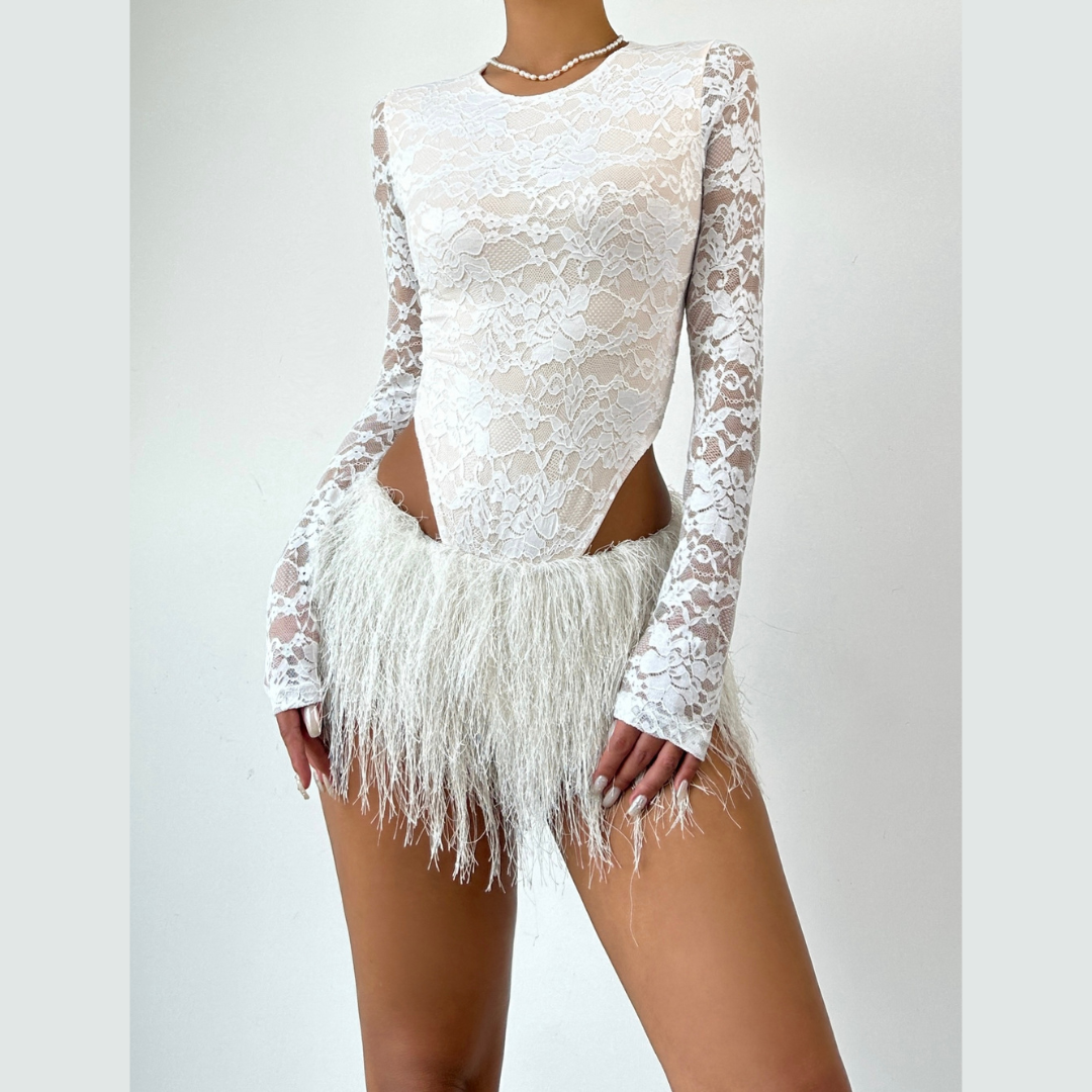 Long sleeve crewneck lace bodysuit