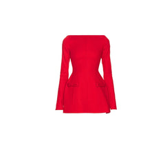 Long sleeve bowknot solid mini dress