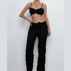 Smocked ruched low rise pant set-final-sale