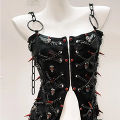 PU leather rivet o ring metal chain top