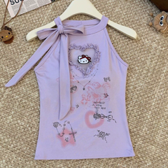 Self tie ruffle " hello kitty " pattern top