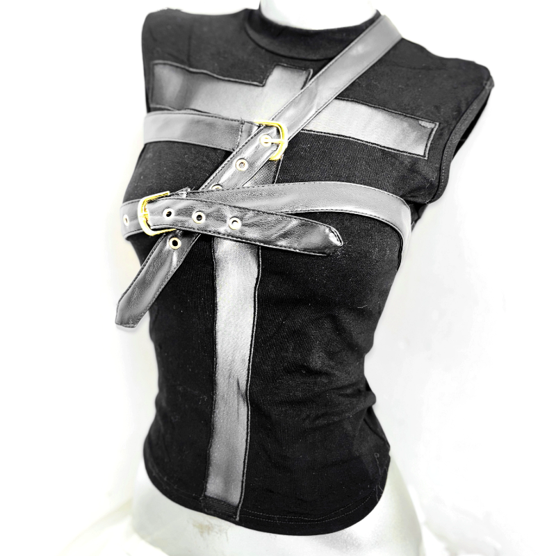 Crewneck sleeveless solid cross top