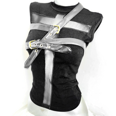 Crewneck sleeveless solid cross top