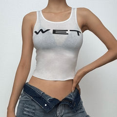 Sleeveless u neck “wetâ€?print tank top
