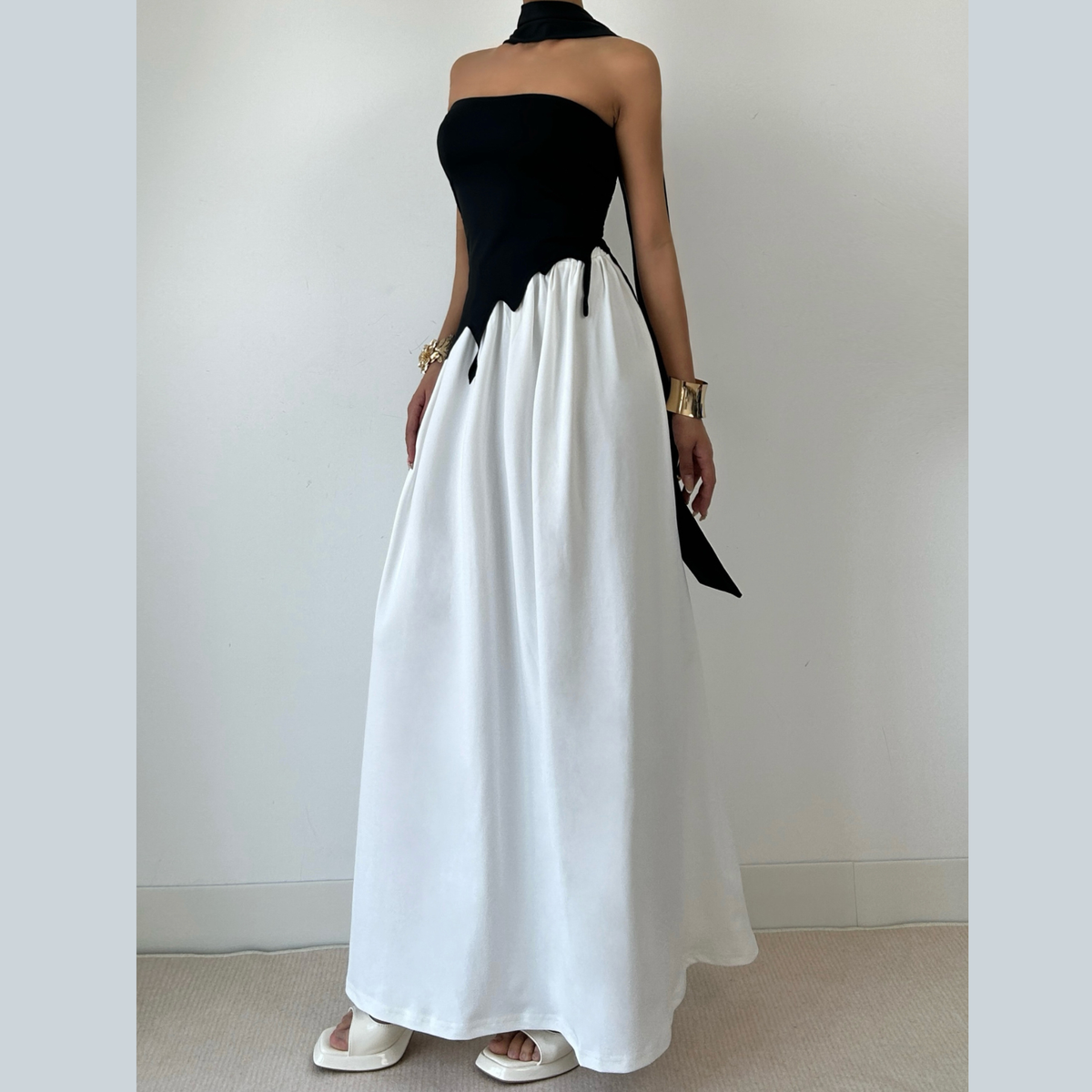 Irregular high slit backless tube maxi skirt set