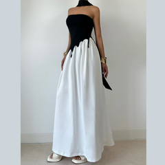 Irregular high slit backless tube maxi skirt set