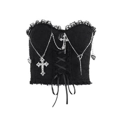 Metal chain lace up sweetheart neck tube top