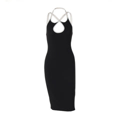 Cross front halter hollow out backless cut out midi dress