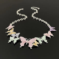 Multicolor butterfly metal chain necklace