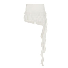 Mesh ruffle irregular mini skirt